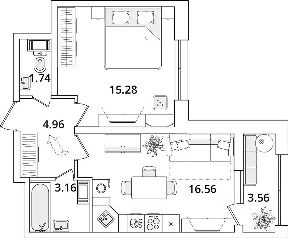 1-к кв. Санкт-Петербург просп. Маршала Блюхера, 3к2 (43.1 м) - Фото 1
