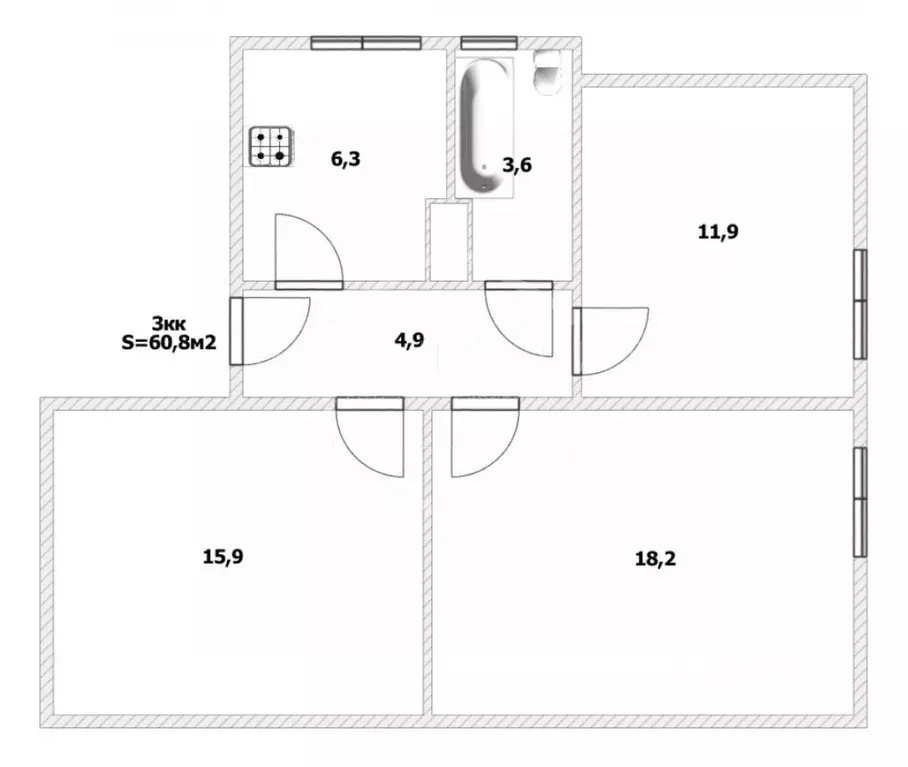 3-к кв. Калининградская область, Калининград ул. Глазунова, 6 (60.8 м) - Фото 2