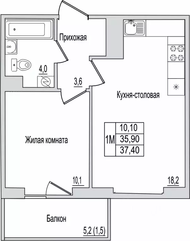 1-к кв. Псковская область, Псков ул. Юности, 10к2 (37.4 м) - Фото 1