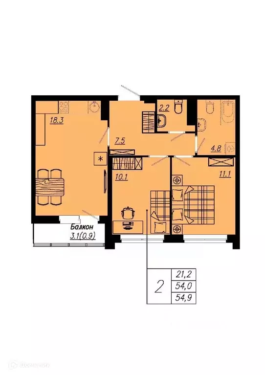 Продаётся 2-к квартира, 52.8 м - Фото 0