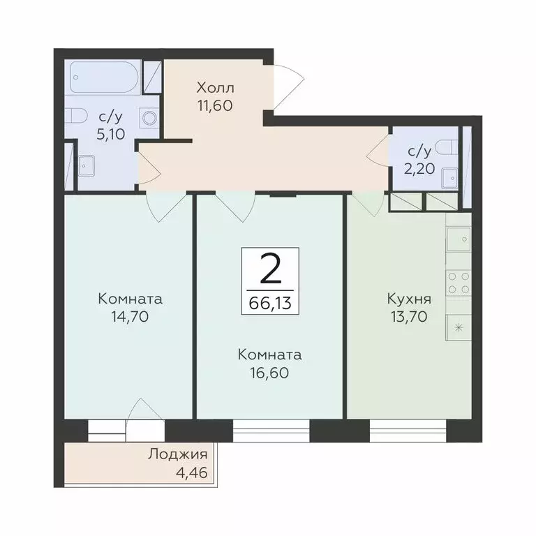 2-комнатная квартира: посёлок городского типа Родники, жилой комплекс ... - Фото 1