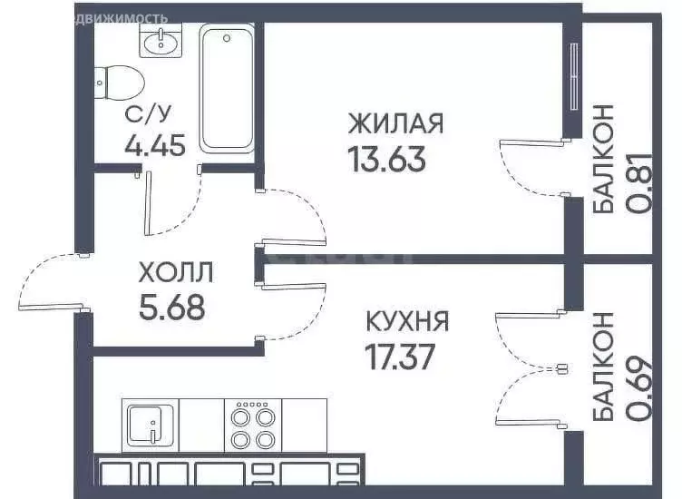 1-комнатная квартира: Гурьевск, Фабричная улица, 4А (42.6 м) - Фото 0