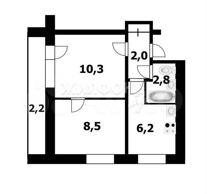 2-к. квартира, 32,6 м, 4/9 эт. - Фото 0