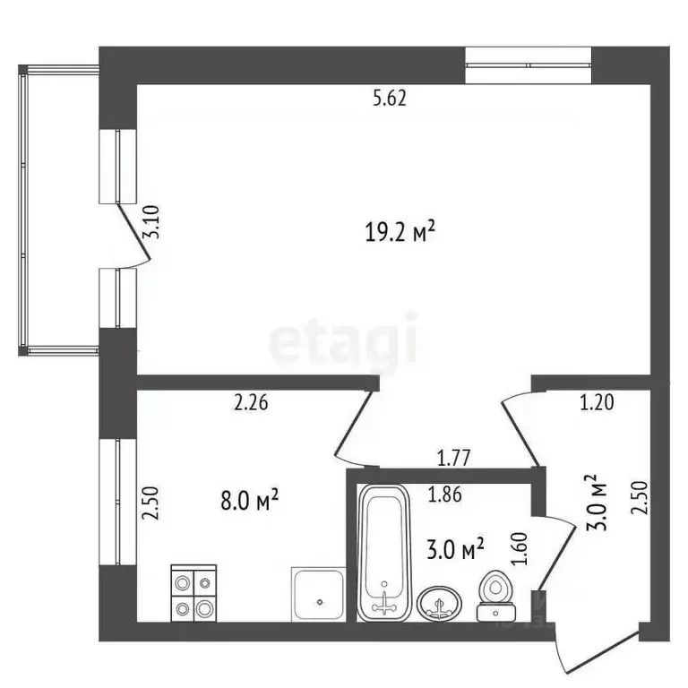 1-к кв. Тюменская область, Тюмень ул. Энергетиков, 58 (31.7 м) - Фото 1