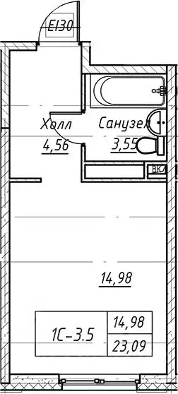Студия Санкт-Петербург ул. Архивная, 3к1 (23.09 м) - Фото 0