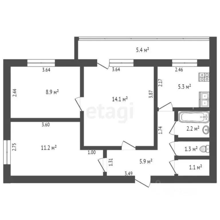 3-к кв. Ростовская область, Ростов-на-Дону Халтуринский пер., 61/22 ... - Фото 2