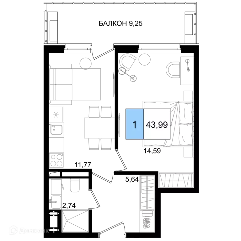 Продаётся 1-к квартира, 43.99 м - Фото 0