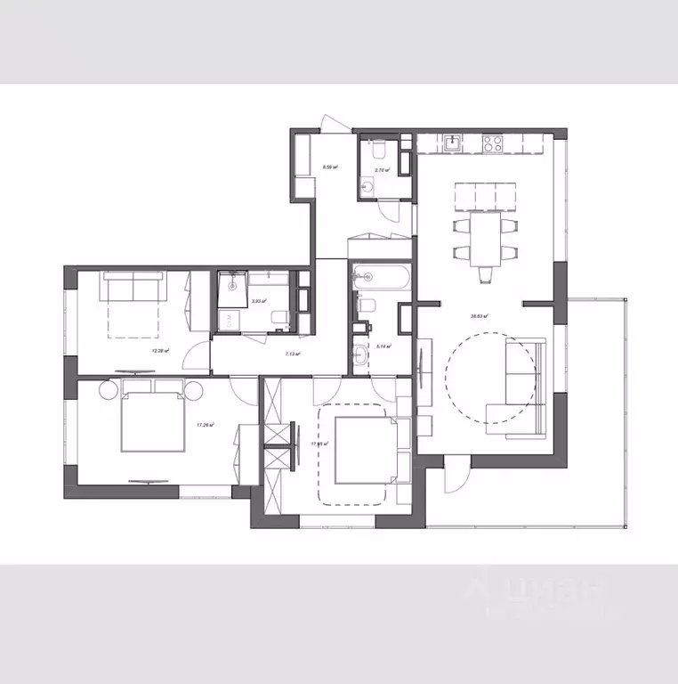 3-к кв. Санкт-Петербург ш. Суздальское, 8 (120.0 м) - Фото 1