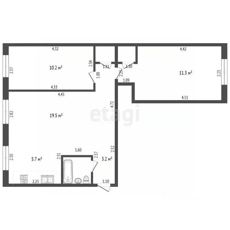 3-к кв. Свердловская область, Екатеринбург ул. Черняховского, 52 (54.4 ... - Фото 2