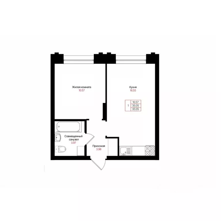 1-к кв. Татарстан, Казань Лето жилой комплекс (35.05 м) - Фото 2