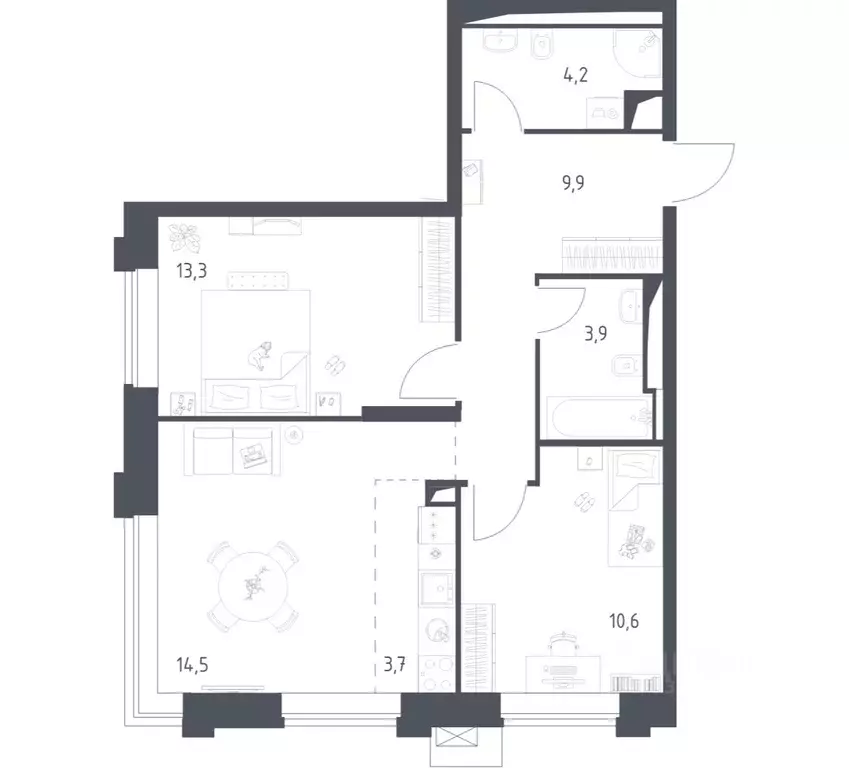 2-к кв. Москва Верейская 41 жилой комплекс, 3.1 (59.88 м) - Фото 1