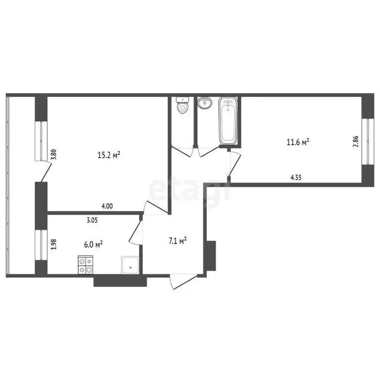 2-к кв. Татарстан, Набережные Челны 49-й комплекс, 27 (43.2 м) - Фото 2