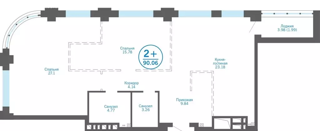 2-комнатная квартира: Тюмень, улица Пожарных и Спасателей, 1к1 (88.07 ... - Фото 0