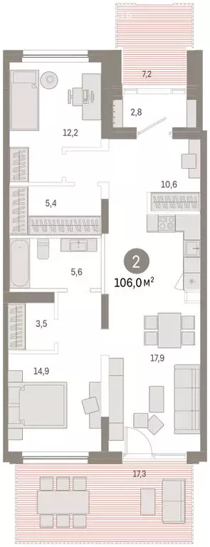 3-комнатная квартира: Тюмень, Краснооктябрьская улица, 4к2 (103.5 м) - Фото 2