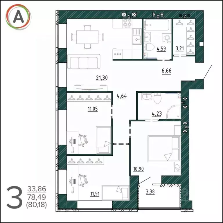 3-к кв. Брянская область, Брянск ул. Ульянова (80.18 м) - Фото 0