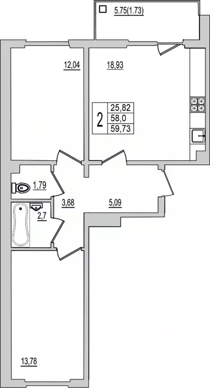 2-к кв. Псковская область, Псков Рижский просп., 94Г (59.73 м) - Фото 1