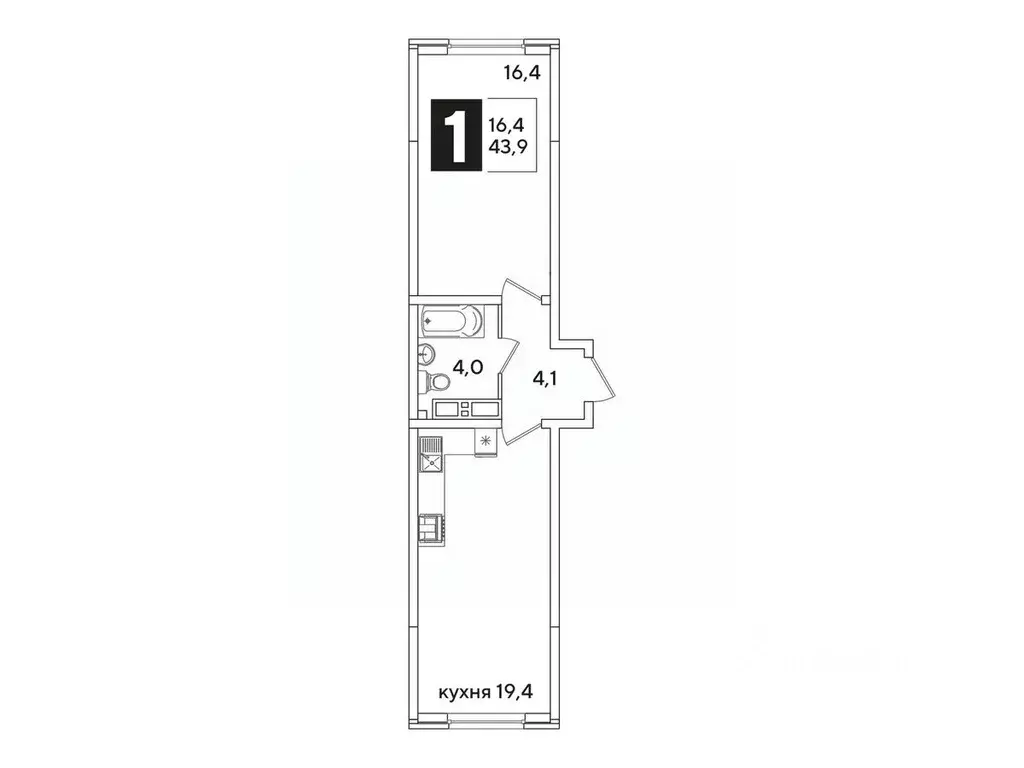 1-к кв. Краснодарский край, Краснодар Самолет-6 жилой комплекс (43.9 ... - Фото 1