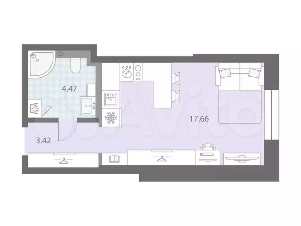 Квартира-студия, 25,6 м, 2/18 эт. - Фото 0