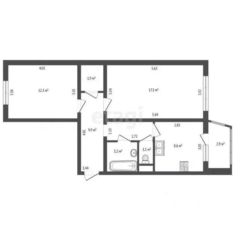 2-к кв. Санкт-Петербург ул. Коллонтай, 6к2 (54.1 м) - Фото 2