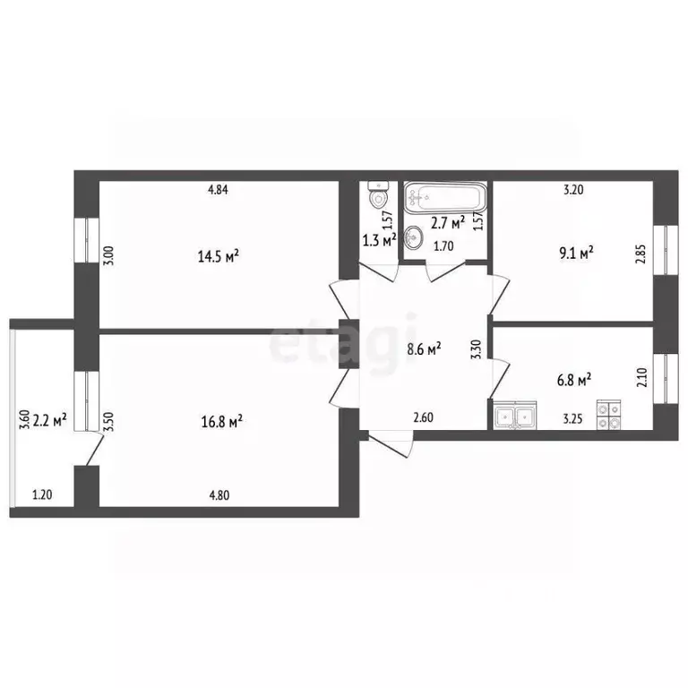 3-к кв. Мордовия, Ковылкино Советская ул., 7 (59.8 м) - Фото 1