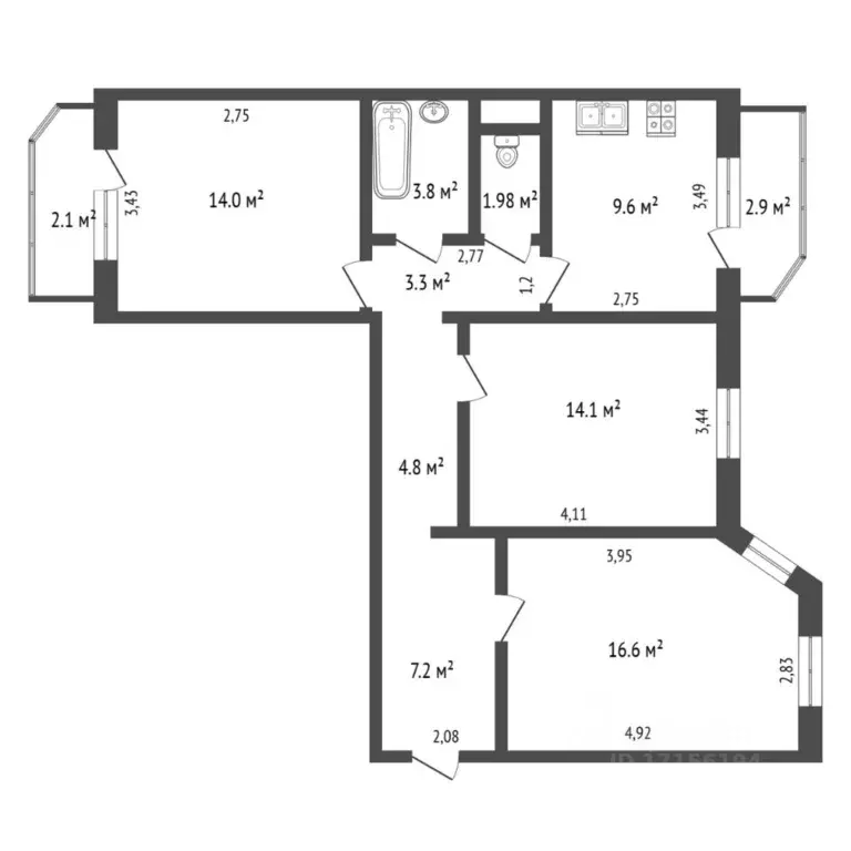 3-к кв. Тюменская область, Тюмень ул. Пермякова, 65 (81.0 м) - Фото 2