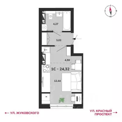 1-к кв. Новосибирская область, Новосибирск Аэропорт мкр,  (24.32 м) - Фото 0