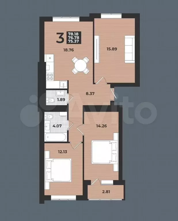 6-к. квартира, 78,2 м, 8/9 эт. - Фото 1
