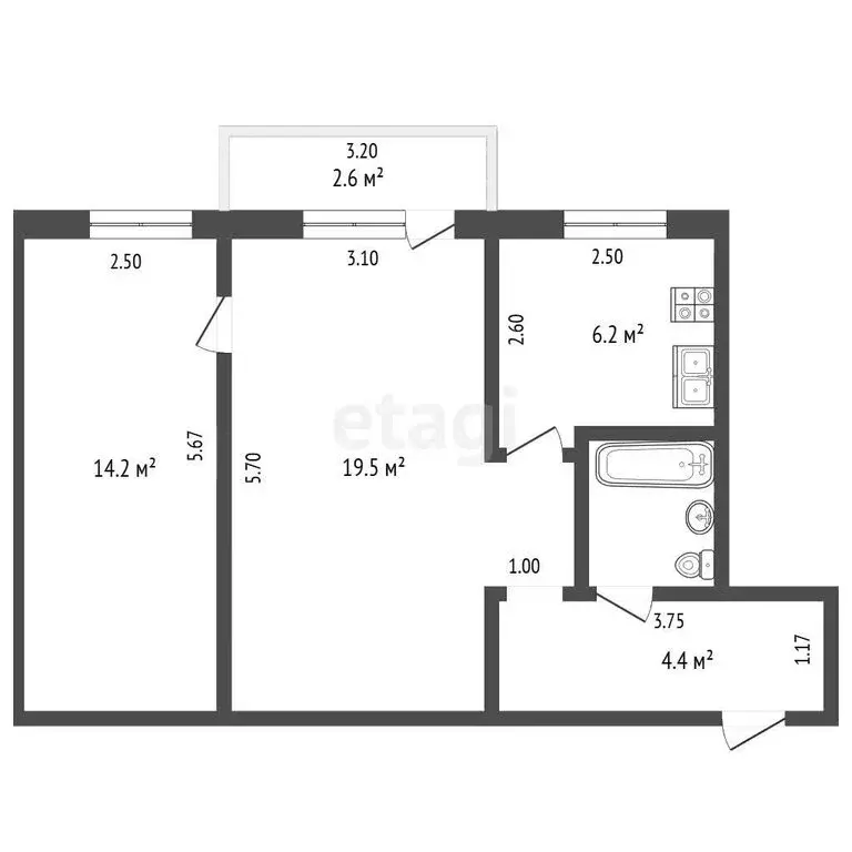 2-комнатная квартира: Стерлитамак, Коммунистическая улица, 59 (48 м) - Фото 1