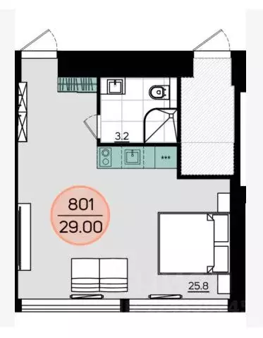 Студия Крым, Евпатория просп. Победы, 1 (29.0 м) - Фото 2