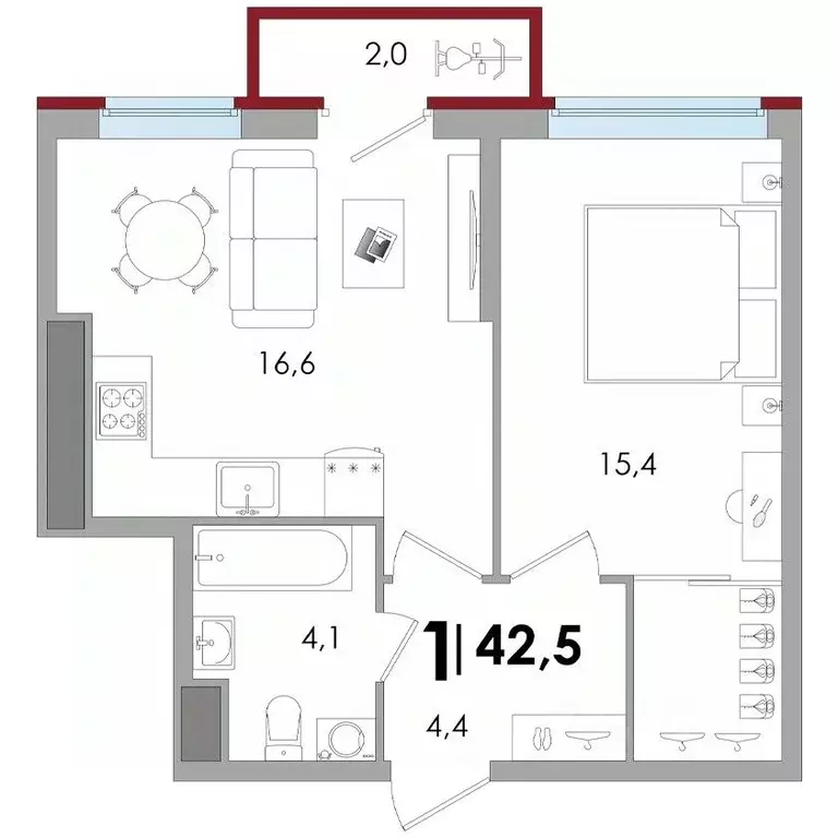 1-к кв. Тверская область, Тверь ул. С.Я. Лемешева, 6 (42.5 м) - Фото 1