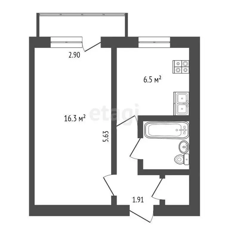 1-комнатная квартира: Альметьевск, улица Ленина, 87 (29.9 м) - Фото 1