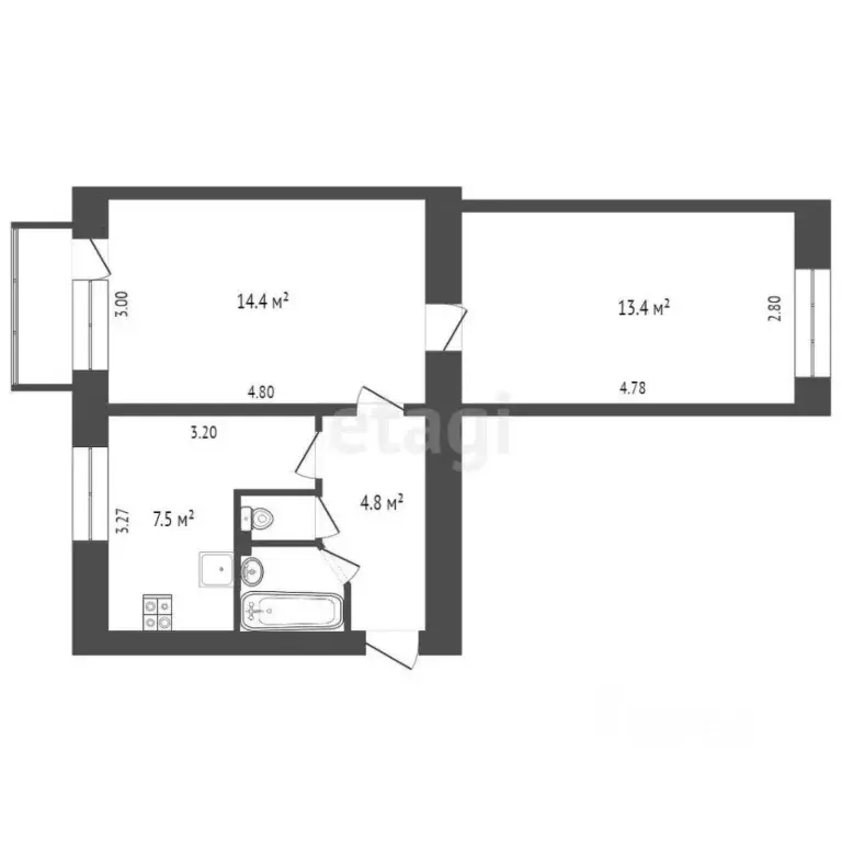 2-к кв. Крым, Симферополь ул. Троллейбусная (45.0 м) - Фото 2