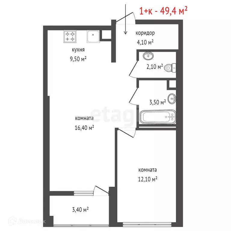 Продаётся 1-к квартира, 49.4 м - Фото 0
