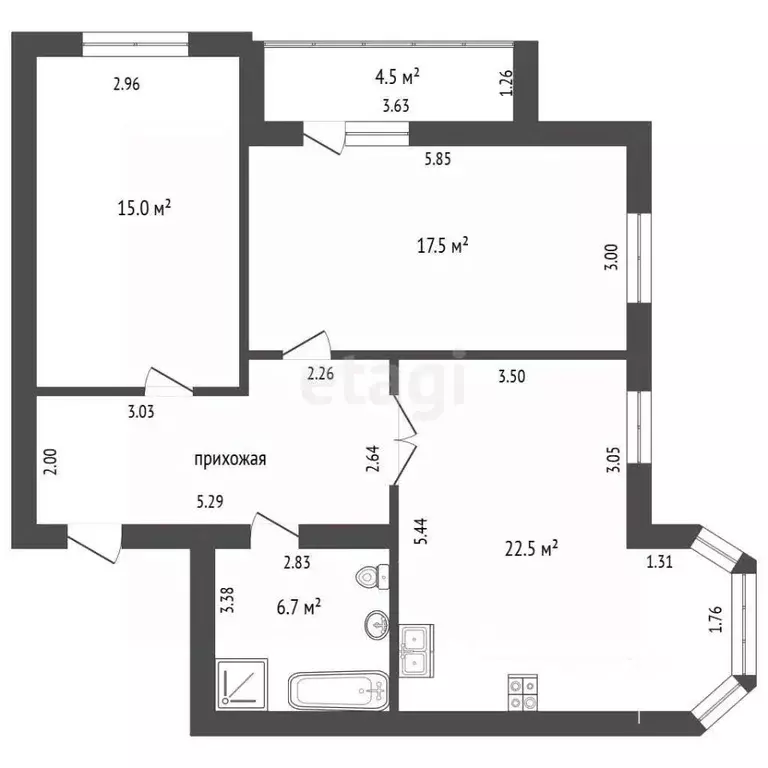 2-к кв. Свердловская область, Ревда ул. Интернационалистов, 42/3 (74.3 ... - Фото 2