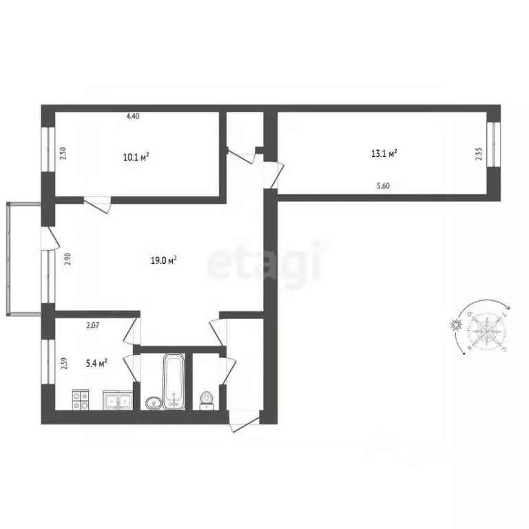 3-к кв. Томская область, Томск ул. Елизаровых, 41 (55.0 м) - Фото 1