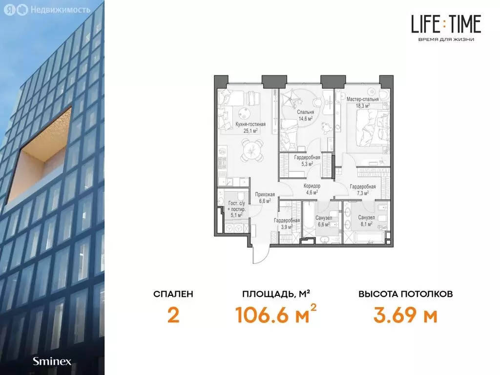 3-комнатная квартира: Москва, жилой комплекс Лайф Тайм (106.6 м) - Фото 0