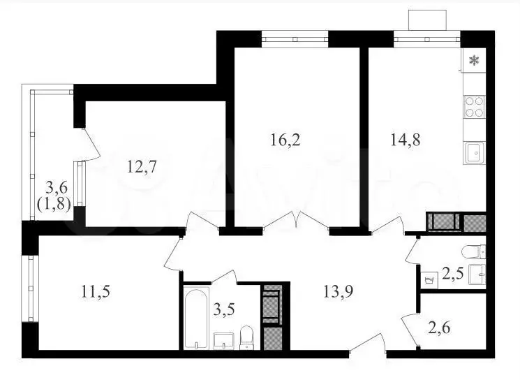 3-к. квартира, 80 м, 17/25 эт. - Фото 0