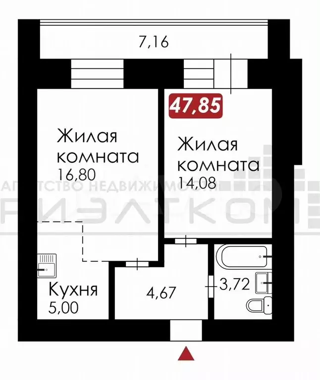 2-к. квартира, 47,9 м, 6/15 эт. - Фото 0