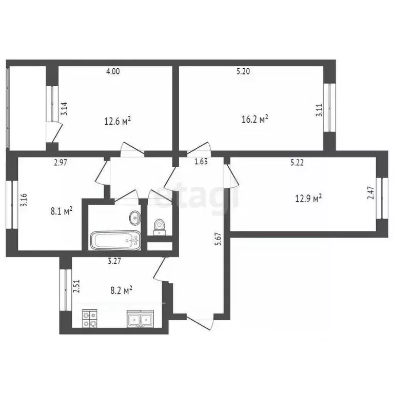4-к кв. Белгородская область, Белгород ул. Губкина, 17 (74.5 м) - Фото 1