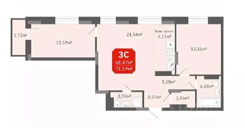 3-к кв. Новосибирская область, Новосибирск ул. Титова, 196/1 (68.47 м) - Фото 0