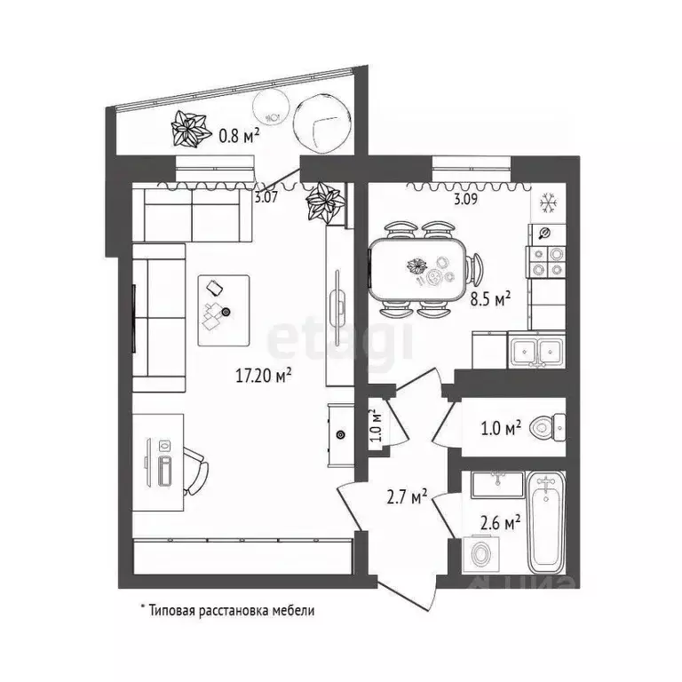 1-к кв. Тюменская область, Тюмень ул. Немцова, 39 (33.0 м) - Фото 2