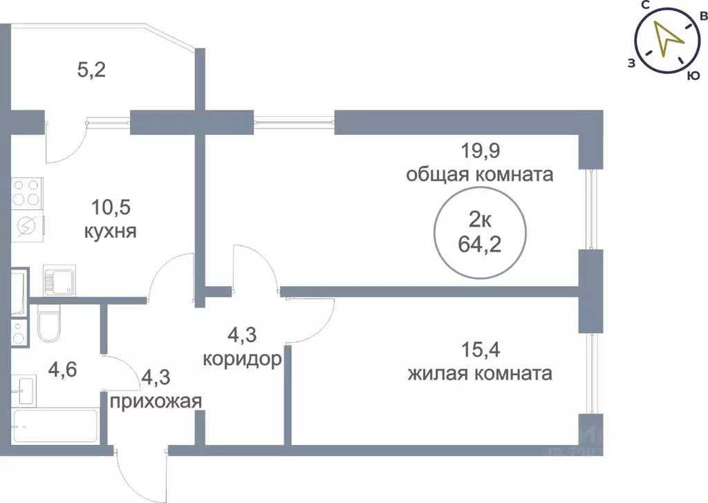 2-к кв. Ханты-Мансийский АО, Нефтеюганск 5-й мкр, 48 (64.2 м) - Фото 1