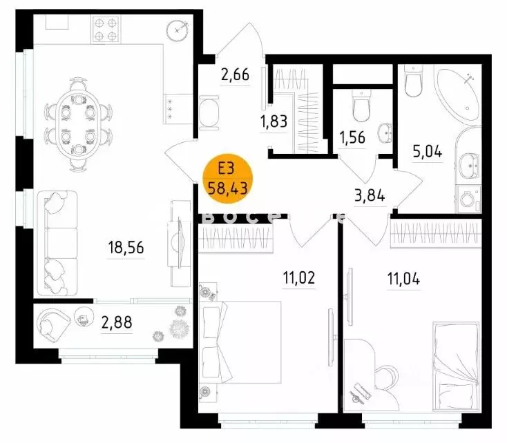 2-к кв. Рязанская область, Рязань Центральный кв-л,  (59.0 м) - Фото 1