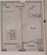 1-к. квартира, 35,1 м, 6/8 эт. - Фото 0