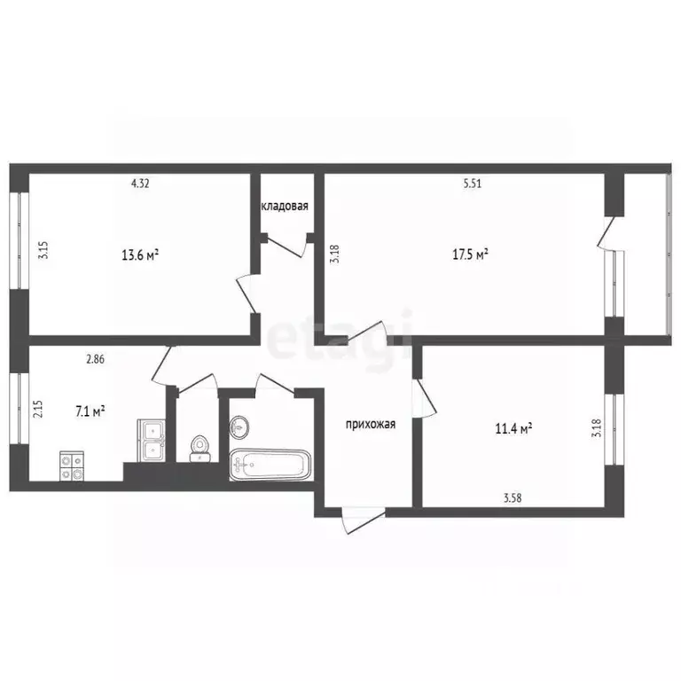 3-к кв. Ямало-Ненецкий АО, Муравленко ул. 70 лет Октября, 18 (65.0 м) - Фото 2