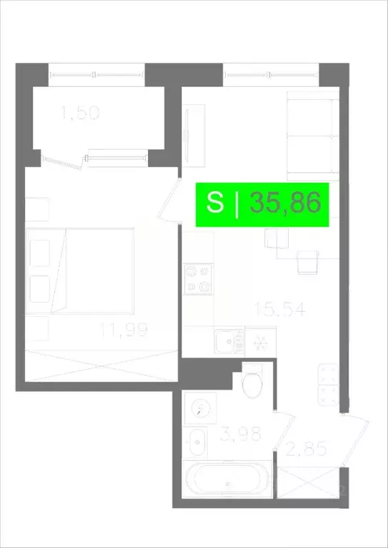 1-к кв. Санкт-Петербург Московское ш., 13ВА (35.86 м) - Фото 0
