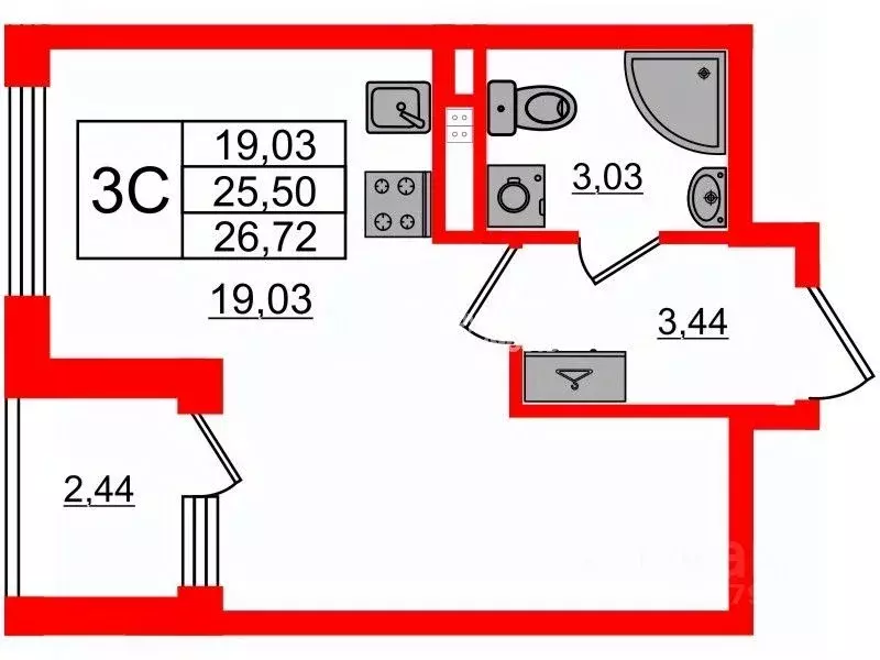 Студия Санкт-Петербург пос. Стрельна, просп. Буденного, 22 (26.72 м) - Фото 2