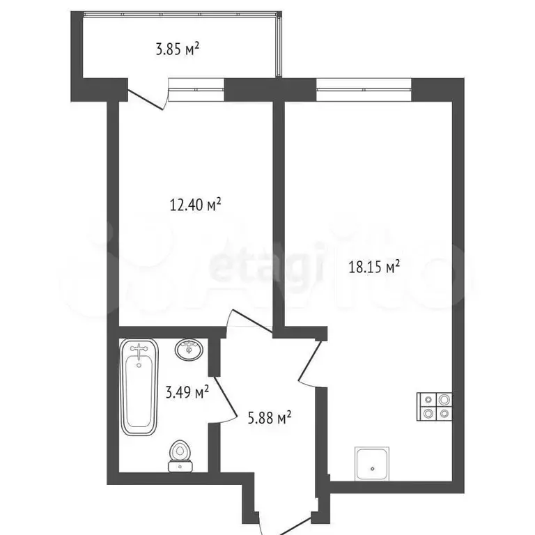 1-к. квартира, 40 м, 9/25 эт. - Фото 1