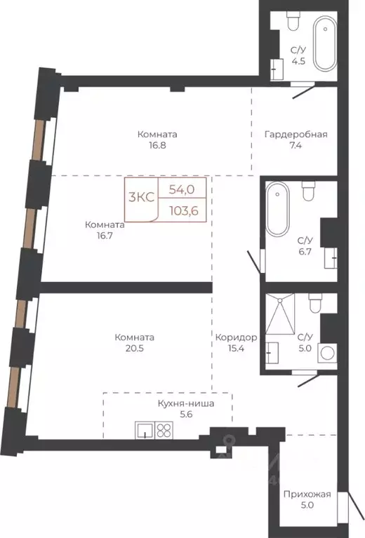 3-к кв. Алтайский край, Барнаул пл. Баварина, 8к1 (103.0 м) - Фото 1