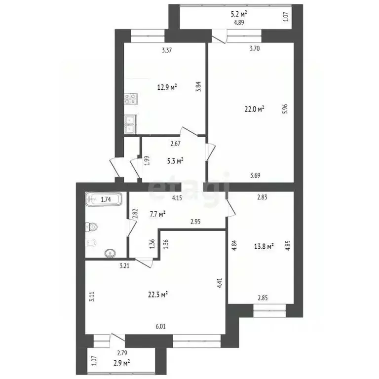 3-к кв. Костромская область, Кострома Давыдовский-3 мкр, 28Б (90.2 м) - Фото 2